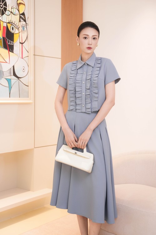 Sixdo Gray Mist Woven Flared Skirt